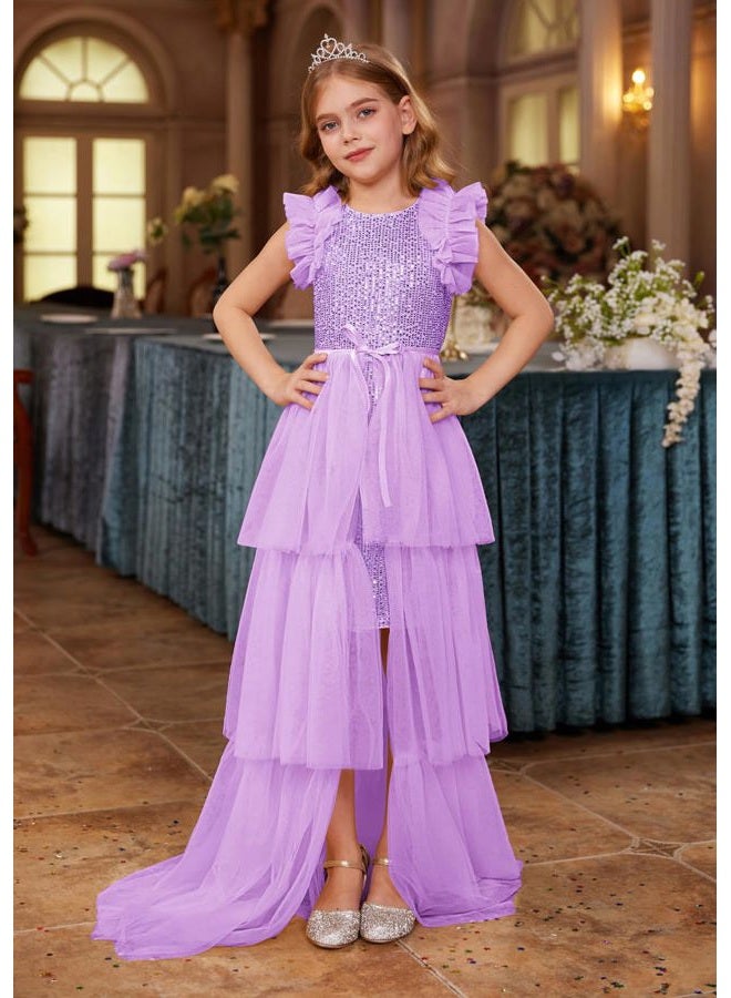 GRACE KARIN Junior Dress for Tenn Girls Dresses Size 10-12 Party Sequin Bridesmaid Dress Formal Pageant Fancy Dress Light Purple - Image 4