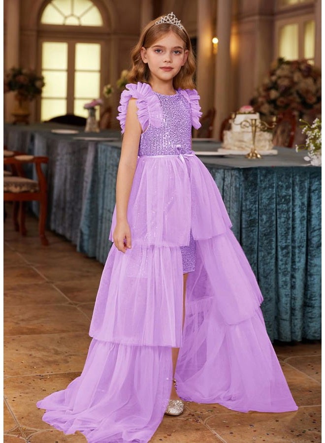GRACE KARIN Junior Dress for Tenn Girls Dresses Size 10-12 Party Sequin Bridesmaid Dress Formal Pageant Fancy Dress Light Purple - Image 3