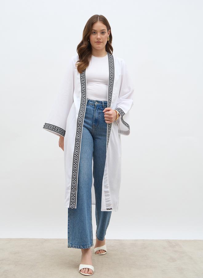 Styli Regular Fit Embroidered Edge Midi Kimono - Image 2