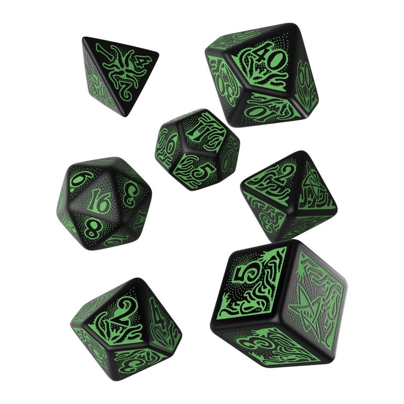 Q WORKSHOP Call Of Cthulhu black green RPG Ornamented Dice Set 7 Polyhedral Pieces - Image 2