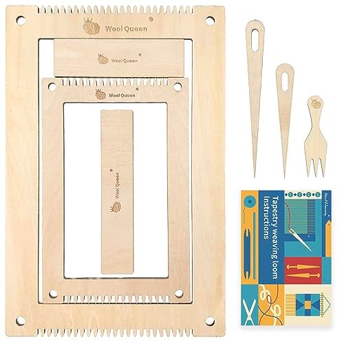 Wool Queen Hand U Journey Rectangle Weaving Loom Kit 7.9''x11.8'' and 5.3''x7.8'', 2 Set with Weaving Tools and 16 Pages Instruction Book-Size M - Image 1