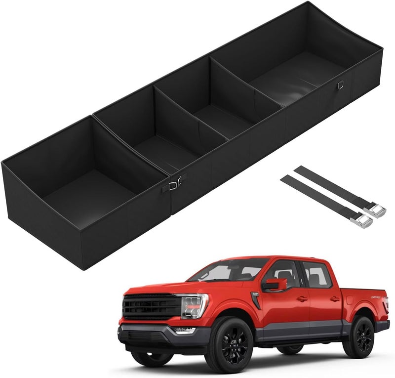 Marretoo صندوق تخزين قابل للطي تحت المقعد لسيارات فورد F-150 2017-2025 وF-250/F-350/F-450/F-550 سوبر ديوتي | كابينة الطاقم | إكسسوارات شاحنة فورد F150 منظِّم تخزين تحت المقعد - Image 1