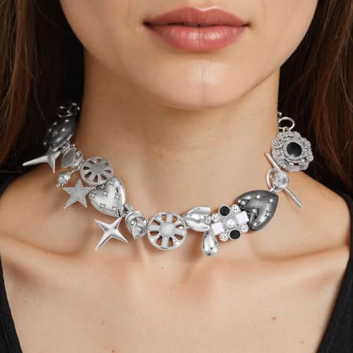 BSOKEIXD Black Heart Chunky Choker Necklace， Star Choker Necklace for Women Gothic Y2K Aesthetic Outfit Jewelry Accessories Vintage Retro Chunky Costume - Image 3