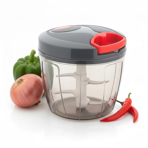 Oblivion Plastic Manual Chopper for Kitchen – 750 ML Grey Handy Onion Cutter, Vegetable & Fruit Chopper Machine with 5 Stainless Steel Blades, Quick String Chopper - Image 1
