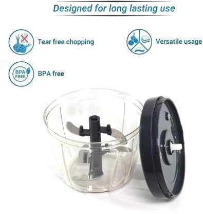 Oblivion Plastic Manual Chopper for Kitchen – 750 ML Grey Handy Onion Cutter, Vegetable & Fruit Chopper Machine with 5 Stainless Steel Blades, Quick String Chopper - Image 5