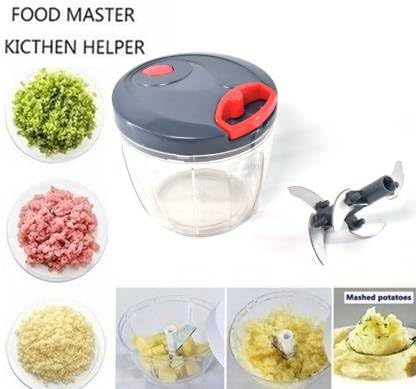 Oblivion Plastic Manual Chopper for Kitchen – 750 ML Grey Handy Onion Cutter, Vegetable & Fruit Chopper Machine with 5 Stainless Steel Blades, Quick String Chopper - Image 2