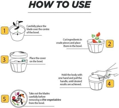 Oblivion Plastic Manual Chopper for Kitchen – 750 ML Grey Handy Onion Cutter, Vegetable & Fruit Chopper Machine with 5 Stainless Steel Blades, Quick String Chopper - Image 4