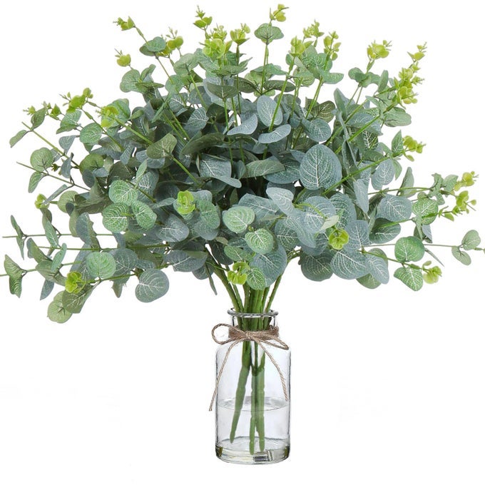 3 Bunches Artificial Eucalyptus Stems Leaves Fake Eucalyptus Branches Artificial Flowers Faux Green Foliage Stems Silk Greenery for Flower Arrangement Home Wedding Party Decoration