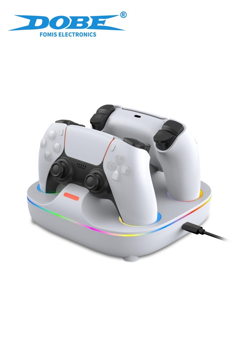 DOBE PS5 Controller Charging Stand - Dual Charging for PS5 DualSense Controllers, Fast 2.5 Hours Charging, RGB Lighting, Overcharge Prevention, LED Indicator, USB-C Cable Included - White - Image 1