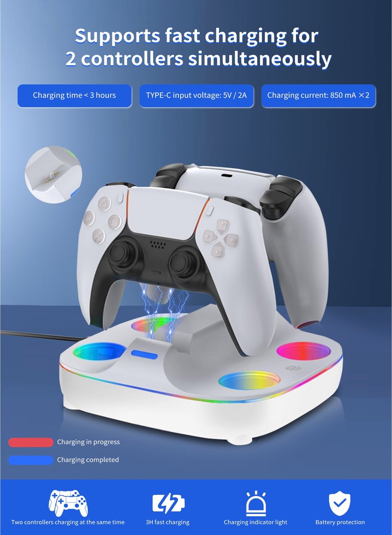DOBE PS5 Controller Charging Stand - Dual Charging for PS5 DualSense Controllers, Fast 2.5 Hours Charging, RGB Lighting, Overcharge Prevention, LED Indicator, USB-C Cable Included - White - Image 2