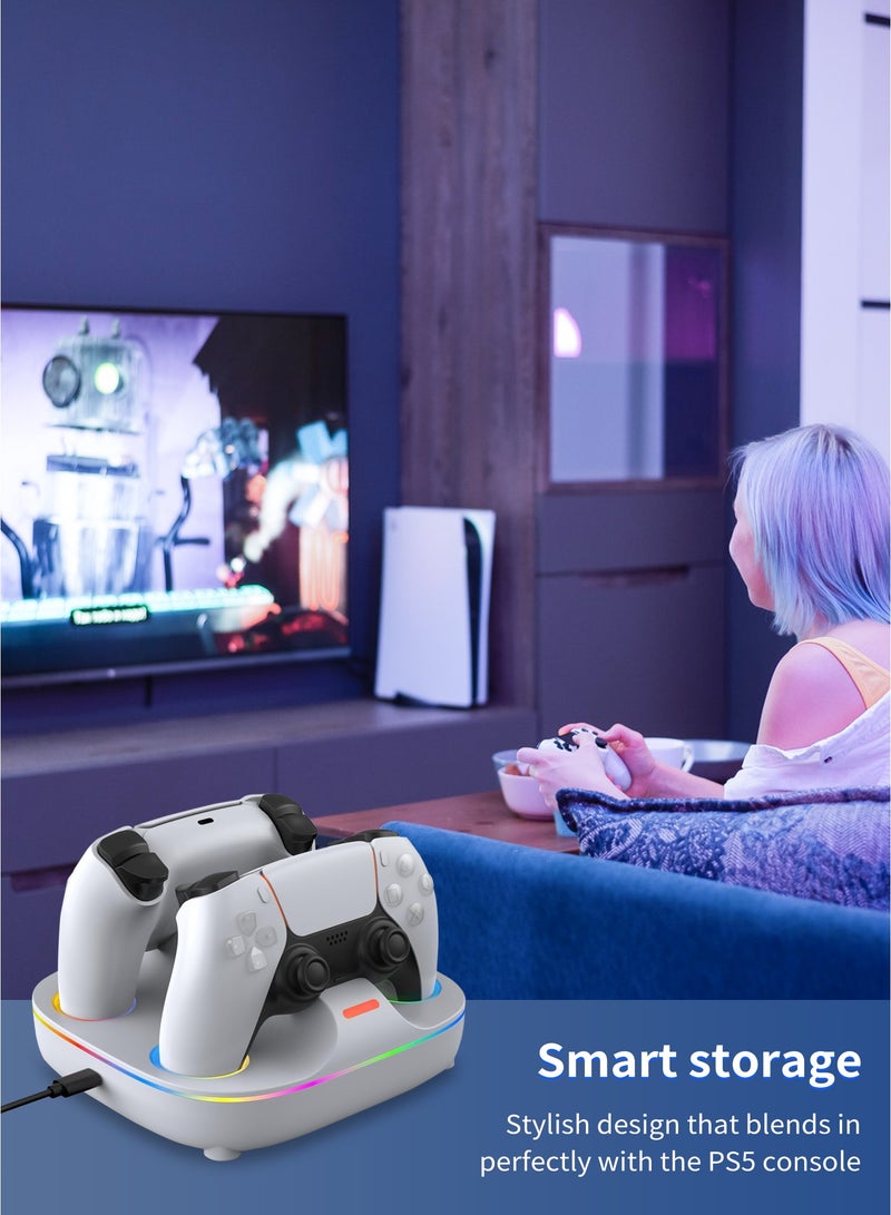DOBE PS5 Controller Charging Stand - Dual Charging for PS5 DualSense Controllers, Fast 2.5 Hours Charging, RGB Lighting, Overcharge Prevention, LED Indicator, USB-C Cable Included - White - Image 5