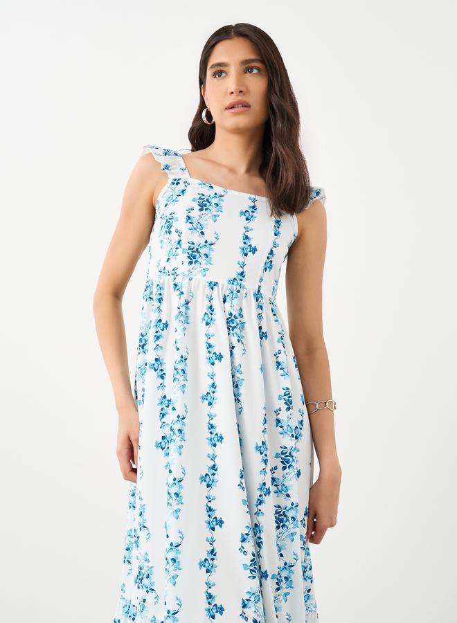 Take Two Floral Print Square Neck Smocking Detail Midi Dress - Image 3