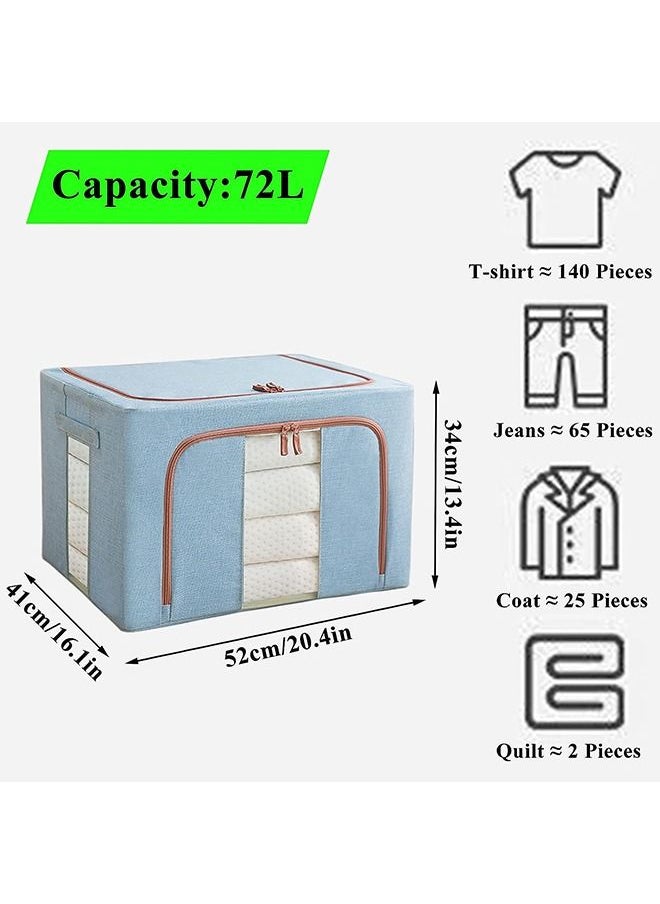 Arabest - 3 Pack Clothes Storage Bag Foldable Closet Organizers Storage Containers,Large Storage Bins for Comforters, Blankets, Bedding,Toys, Books, Foldable with Sturdy Zipper,Clear Window, 72l-Blue - Image 1