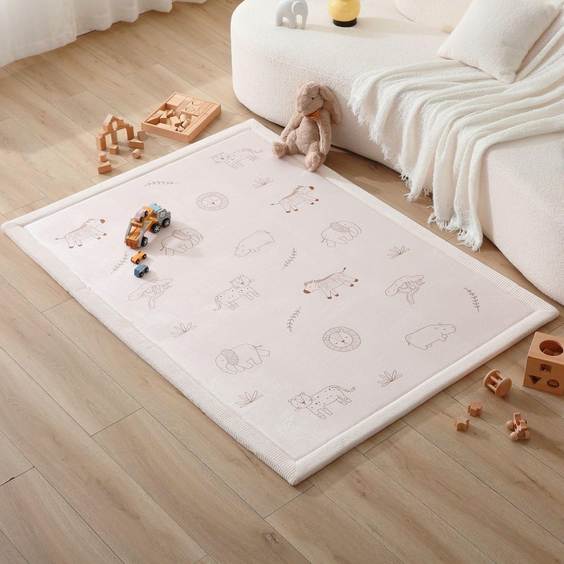 Hakuna Matte CloudSoft Baby Play Mat for Floor 47" x 67" Safari Animals â€“ Coral Velvet Memory Foam Rug for Crawling Cozy Play â€“ Non-Slip, Water-Resistant, Easy-Care Tummy Time Mat, Playmat for Playpen - Image 1