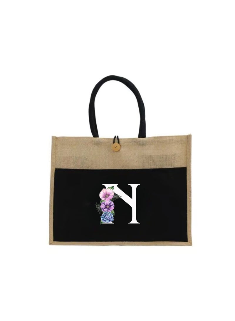 PRINTSHOP4ME Jute Bag Initial Letter Printed Design–Reusable,Durable Tote Bag For Gifting Or Everyday Use|Used For Festive Celebrations&Gifts For Special Person  - Image 2