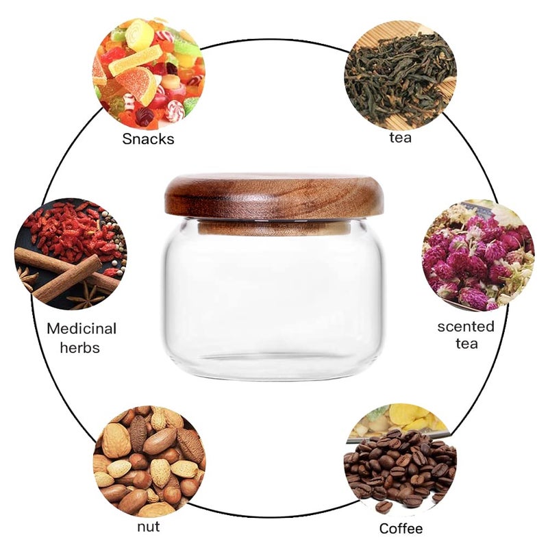 SAIOOL Kitchen Canisters Set of 6-8.5oz Glass Spice Jars With Acacia Airtight Lid and Labels Round Spice Bottles for kitchen Seasoning Baby Food Kids Snacks Meal Prep Containers Candle - Image 3
