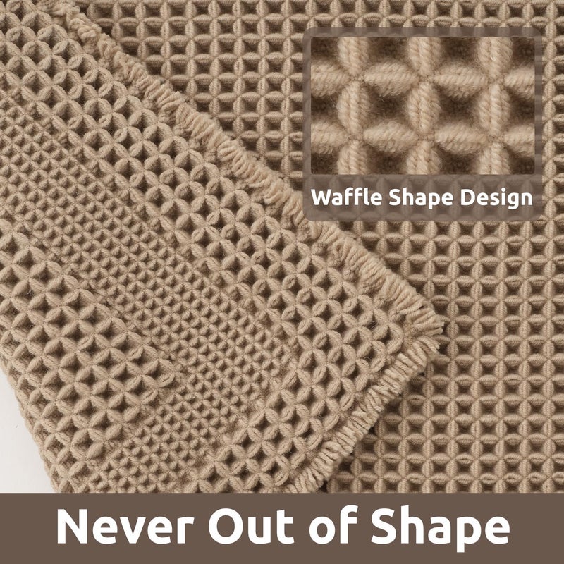 AMOAMI Waffle Bath-Mat, 24"x36" Super Absorbent Bath Mats for Bathroom Non Slip, Machine Washable Bathroom Rugs with Tassels Ultra Soft Boho Bath Rugs for Floor Beige - Image 2