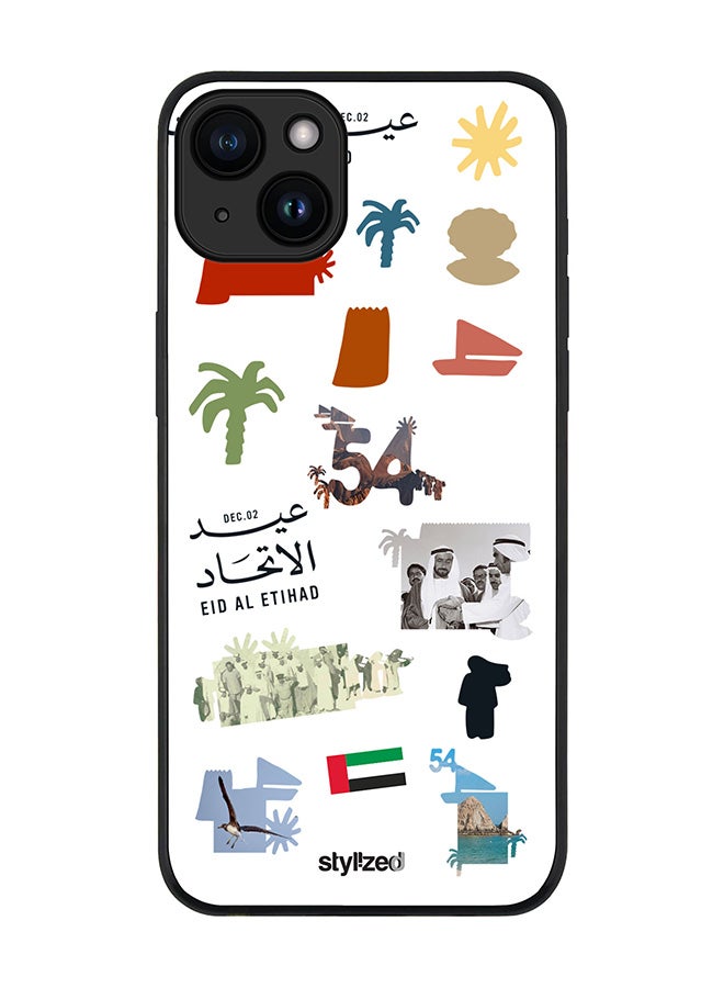 Stylizedd Cover for iPhone 15 Case, Rugged Black Slim fit Soft Flexible Anti Drop TPU Gel Thin Protective Phone Cases- Eid Al Etihad 54th UAE National Day, White - Image 1