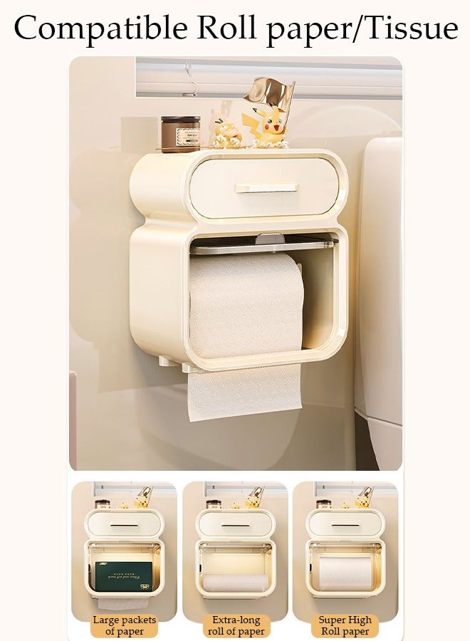 DUNISO Wall Mounted Clear Tissue Box Holder Wall Mounted for Bathrooms Double-deck Large Capacity Plastic Decorative Tissue Box with Drawer for Home Decor Transparent - Image 2