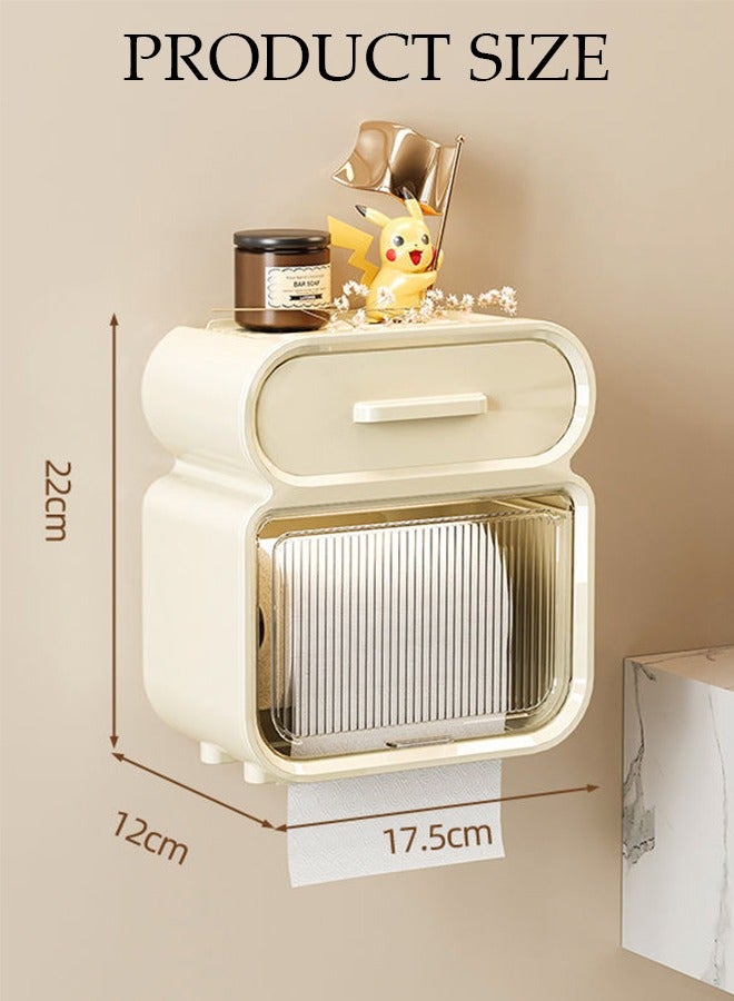 DUNISO Wall Mounted Clear Tissue Box Holder Wall Mounted for Bathrooms Double-deck Large Capacity Plastic Decorative Tissue Box with Drawer for Home Decor Transparent - Image 4