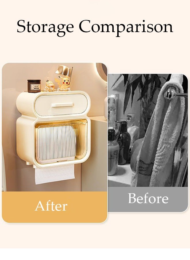 DUNISO Wall Mounted Clear Tissue Box Holder Wall Mounted for Bathrooms Double-deck Large Capacity Plastic Decorative Tissue Box with Drawer for Home Decor Transparent - Image 5