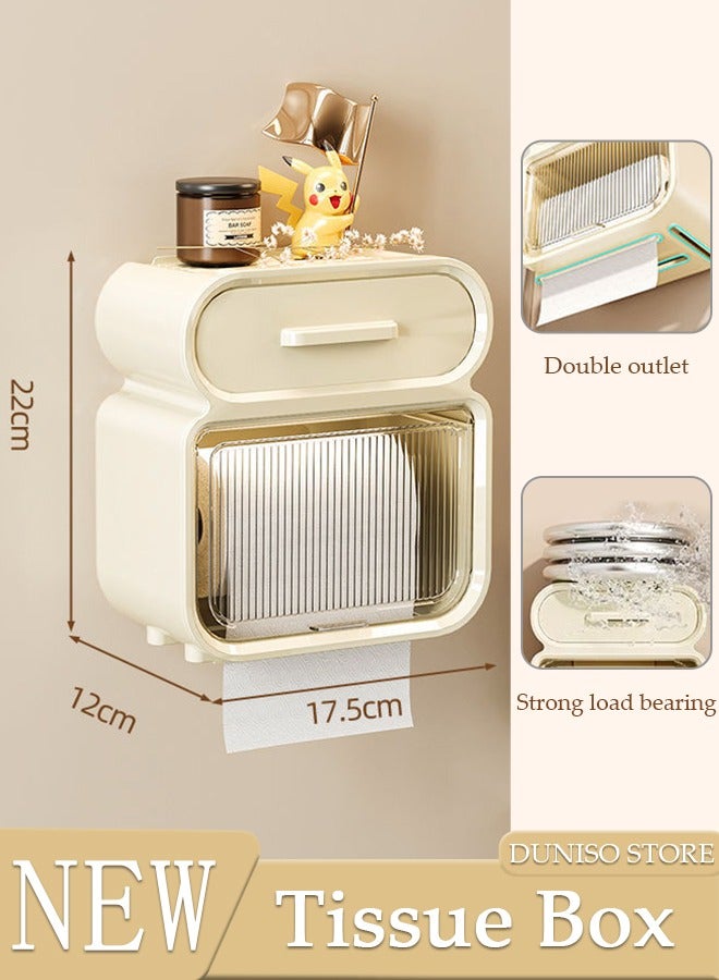 DUNISO Wall Mounted Clear Tissue Box Holder Wall Mounted for Bathrooms Double-deck Large Capacity Plastic Decorative Tissue Box with Drawer for Home Decor Transparent - Image 1