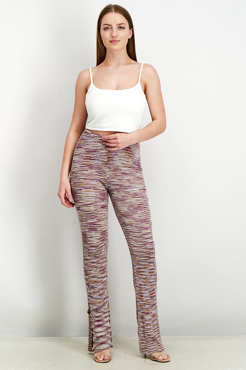 Reserved سروال نسائي عادي بقصة مريحة مع خطوط قابلة للتمدد، مجموعة بنفسجية - Image 3