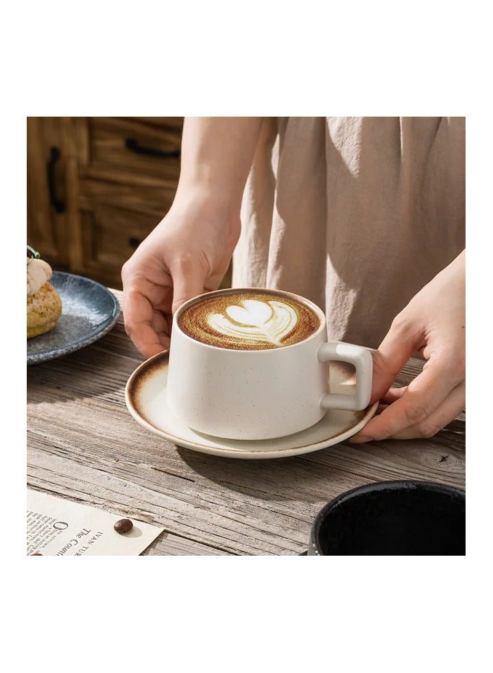 Elegant Beige Ceramic Mug with Saucer - 230ml - Image 1