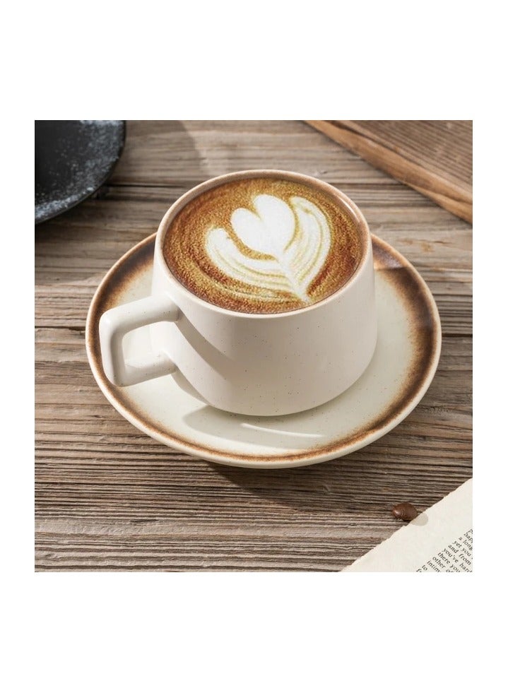 Elegant Beige Ceramic Mug with Saucer - 230ml - Image 2