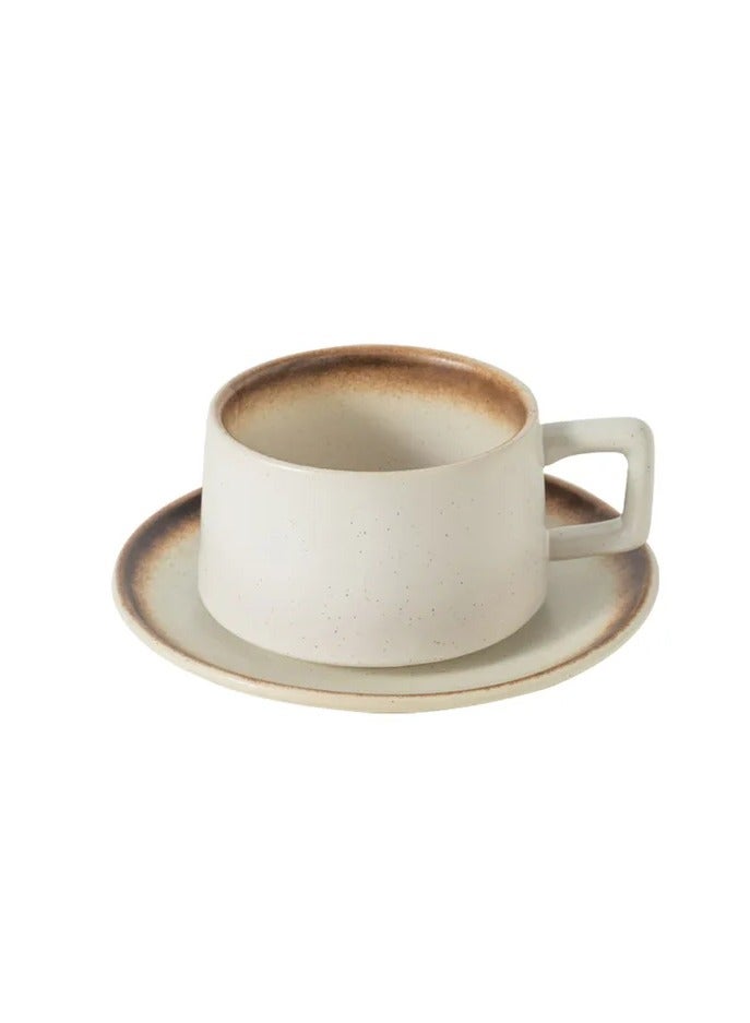 Elegant Beige Ceramic Mug with Saucer - 230ml - Image 3