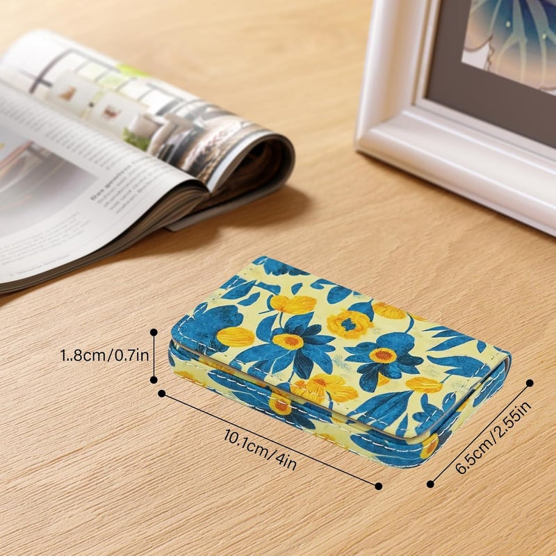 AI-DEE Business Card Holder，PU Leather Business Card Case Color Printing Pattern Card Holder Wallet，Pockets Magnetic Credit Card Holders for Men and Women - Pink Flowers - Image 4