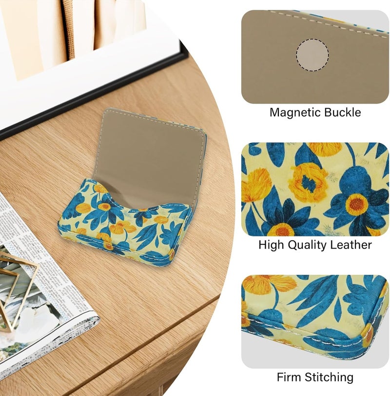 AI-DEE Business Card Holder，PU Leather Business Card Case Color Printing Pattern Card Holder Wallet，Pockets Magnetic Credit Card Holders for Men and Women - Pink Flowers - Image 2