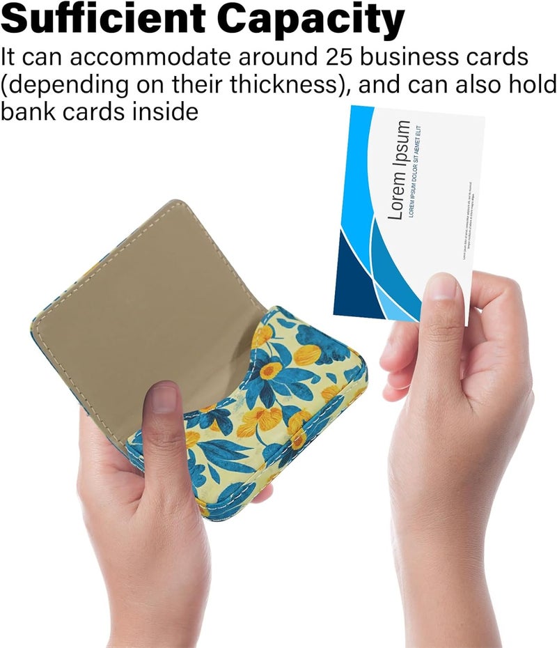 AI-DEE Business Card Holder，PU Leather Business Card Case Color Printing Pattern Card Holder Wallet，Pockets Magnetic Credit Card Holders for Men and Women - Pink Flowers - Image 3