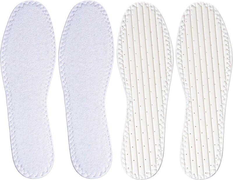 Happystep Cotton Terry Cloth Insoles, Barefoot Shoe Inserts, Sweat Absorption, Odor Control, Moisture-Wicking, Washable and Reusable, Zero Drop Shoe Insoles, 2 Pairs of White (Women Size 8)