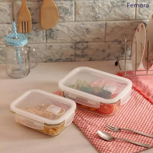 Femora Borosilicate Glass Containers for Kitchen | 1 Year Warranty | Container Boxes for Storage, Storage Box for Kitchen with Air Vent Lid, Microwave Safe Utensils, Square (Set of 2-800ml, 1200ml) - Image 3