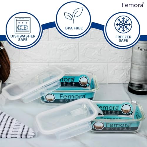 Femora Borosilicate Glass Containers for Kitchen | 1 Year Warranty | Container Boxes for Storage, Storage Box for Kitchen with Air Vent Lid, Microwave Safe Utensils, Square (Set of 2-800ml, 1200ml) - Image 5