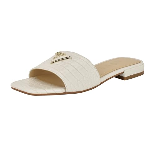 Guess Women's TAMSEA Flat Sandal, White Croco 140, 7.5 - Image 5