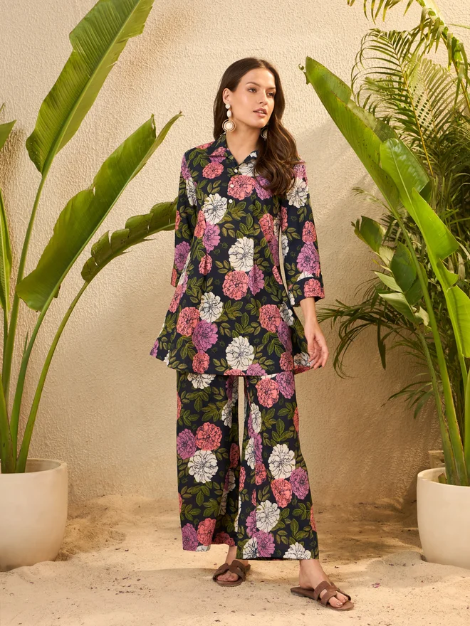 Take Two Floral Printed Pure Cotton Tunic and Trousers Co-Ords By Imana