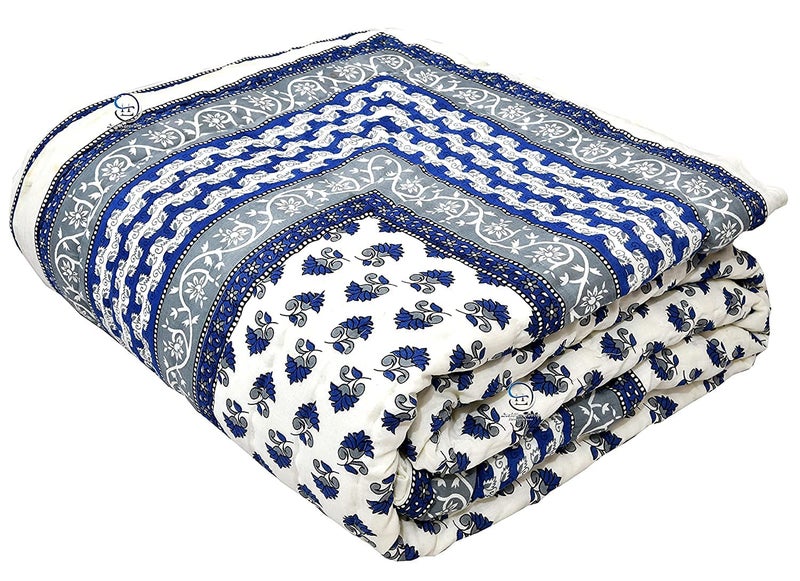 AUROSTYLE 400 GSM Light Weight Rajasthani Traditional Jaipuri Hand Block Print Summer and Winter Cotton Double Bed Quilt Razai Double Bed 90 x 105 Inch Design 10 - Image 1
