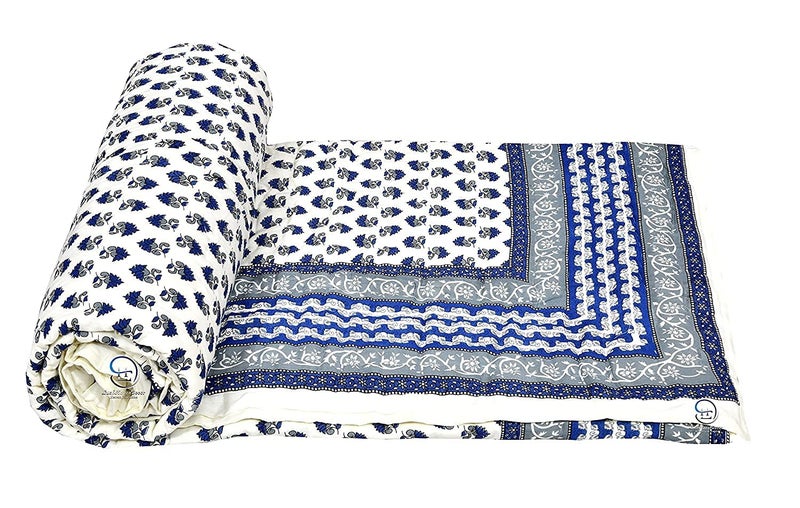 AUROSTYLE 400 GSM Light Weight Rajasthani Traditional Jaipuri Hand Block Print Summer and Winter Cotton Double Bed Quilt Razai Double Bed 90 x 105 Inch Design 10 - Image 2