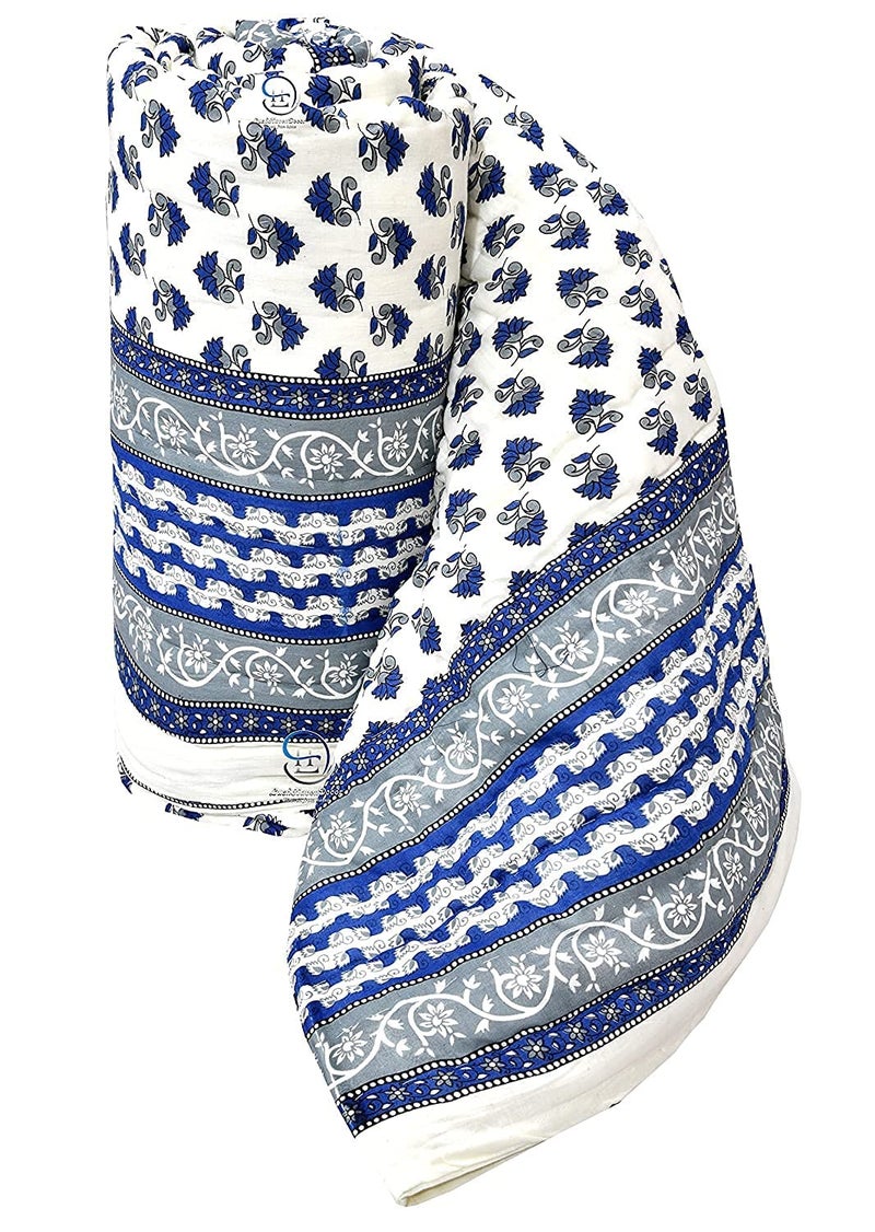 AUROSTYLE 400 GSM Light Weight Rajasthani Traditional Jaipuri Hand Block Print Summer and Winter Cotton Double Bed Quilt Razai Double Bed 90 x 105 Inch Design 10 - Image 3