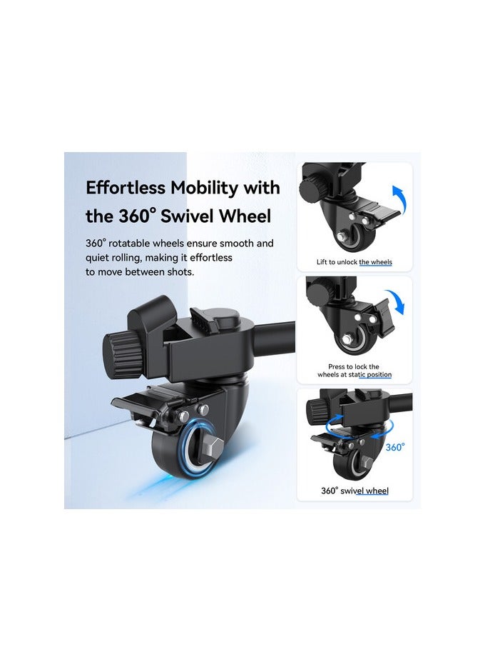 يولانزي عربة ترايبود ULANZI AT-02 – قاعدة ثلاثية قابلة للطي بعجلات للكاميرات والإضاءة مع قفل للحركة السلسة، متوافقة مع الحوامل الثلاثية وحوامل الإضاءة - Image 4