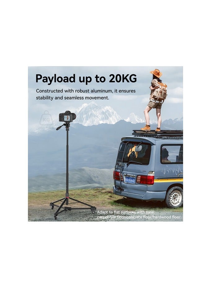 يولانزي عربة ترايبود ULANZI AT-02 – قاعدة ثلاثية قابلة للطي بعجلات للكاميرات والإضاءة مع قفل للحركة السلسة، متوافقة مع الحوامل الثلاثية وحوامل الإضاءة - Image 5