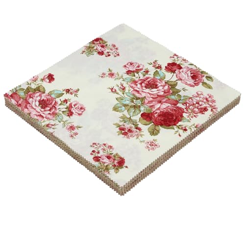Hanjunzhao Layer Cake Fabric for Quilting 10 inch, Layer Cake Fabric Clearance, Layer Cakes 10 inch Squares for Quilting, Sewing, Birthday Valentine's Party Decor, and Crafts, Vintage Floral - Image 2