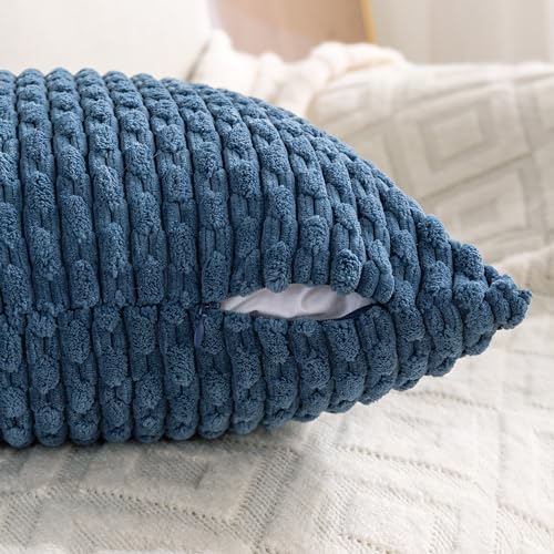 Cozoomy Set of 4 Blue Decorative Throw Pillow Covers 18x18 Inch Corduroy Pillow Covers for Bed Couch Sofa Living Room Soft Square Cushion Cases - Image 4