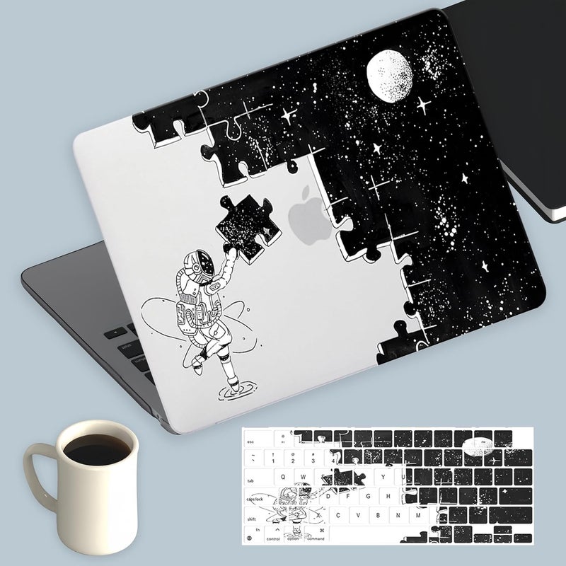 KEROM Compatible for MacBook Air 13 inch Case 2021 2020 2019 2018 M1 A2337 A2179 A1932, MacBook Air M1 Case, Cute Aesthetic Protective Plastic Hard Shell & Keyboard Cover, Space Puzzle - Image 1