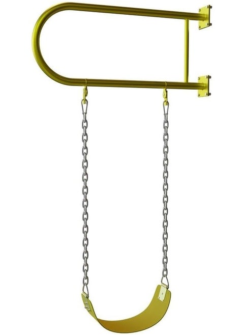 Fitness World Iron Wall Swing Heavy Duty Bench with Iron Bar, Plastic Covered Chain and Snap Hooks, Great for Playground, Backyard, Playroom (Yellow)