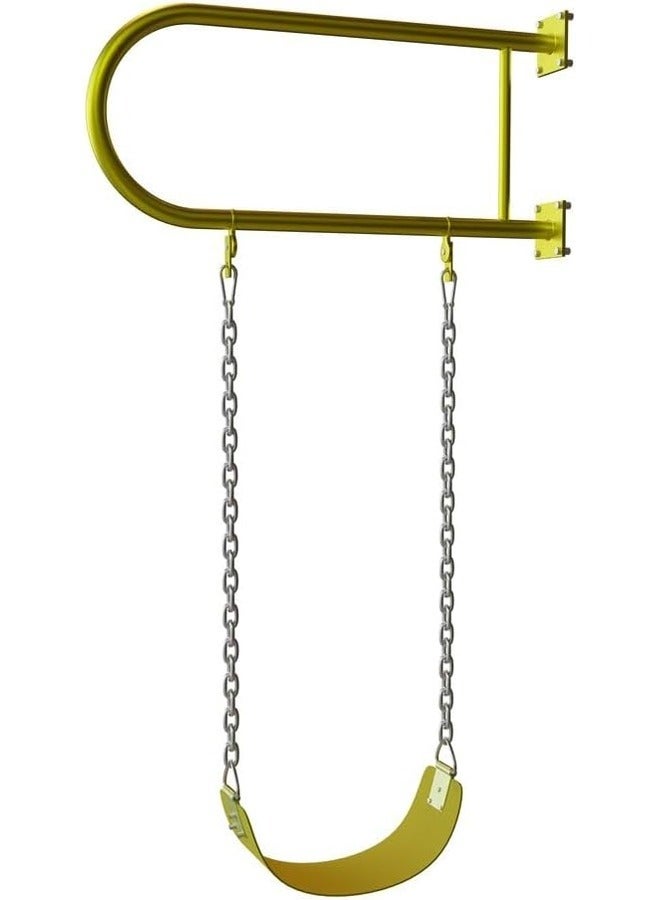 فيتنس ورلد فيتنس وورلد مقعد حديدي متأرجح عالي التحمل مع قضيب حديدي، سلسلة مغطاة بالبلاستيك وخطافات كبس، رائع للملعب والفناء الخلفي وغرفة اللعب (أصفر) - Image 1