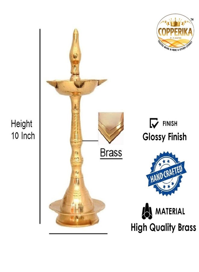 Copperika Premium Brass Diya Kerala Samai 10 Inch (Set of 2)|Traditional Oil Lamp Deepak Lamp Kutthu vilakku Panchmahal Deepam for Pooja Mandir Diwali Indian Puja Ganesh Chaturthi ReturnGift - Image 2