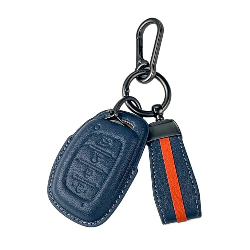 Keyzone Royal Leather Key Cover fit for Hyundai Alcazar, Creta 2021+, Creta EV 4-Button Smart Key, (Celestial Blue) - Image 1
